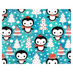 Blue Penguin Pattern Christmas Premium Plush Fleece Blanket (medium) by uniart180623