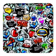 Graffiti Art Cartoon Comic Square Glass Fridge Magnet (4 Pack)