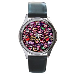 Funny Monster Mouths Round Metal Watch by uniart180623