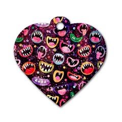 Funny Monster Mouths Dog Tag Heart (two Sides) by uniart180623