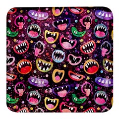 Funny Monster Mouths Square Glass Fridge Magnet (4 Pack)