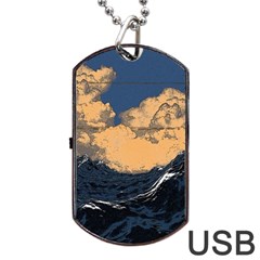 Waves Aesthetic Ocean Retro Sea Vintage Dog Tag Usb Flash (one Side)