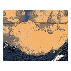 Waves Aesthetic Ocean Retro Sea Vintage Two Sides Premium Plush Fleece Blanket (large)