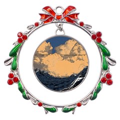 Waves Aesthetic Ocean Retro Sea Vintage Metal X mas Wreath Ribbon Ornament