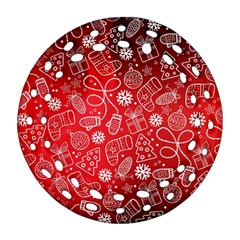 Christmas Pattern Red Round Filigree Ornament (two Sides)