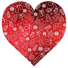 Christmas Pattern Red Wooden Puzzle Heart by uniart180623