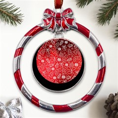 Christmas Pattern Red Metal Red Ribbon Round Ornament by uniart180623