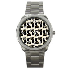 Black Cats And Dots Koteto Cat Pattern Kitty Sport Metal Watch by uniart180623