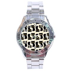 Black Cats And Dots Koteto Cat Pattern Kitty Stainless Steel Analogue Watch by uniart180623