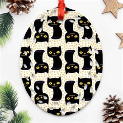 Black Cats And Dots Koteto Cat Pattern Kitty Ornament (oval Filigree) by uniart180623