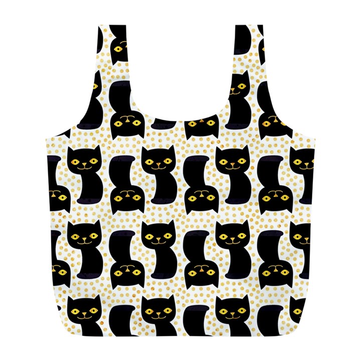 Black Cats And Dots Koteto Cat Pattern Kitty Full Print Recycle Bag (L)