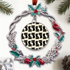 Black Cats And Dots Koteto Cat Pattern Kitty Metal X mas Wreath Holly Leaf Ornament by uniart180623