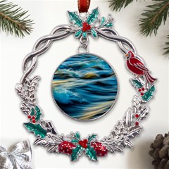 Waves Abstract Metal X mas Wreath Holly Leaf Ornament