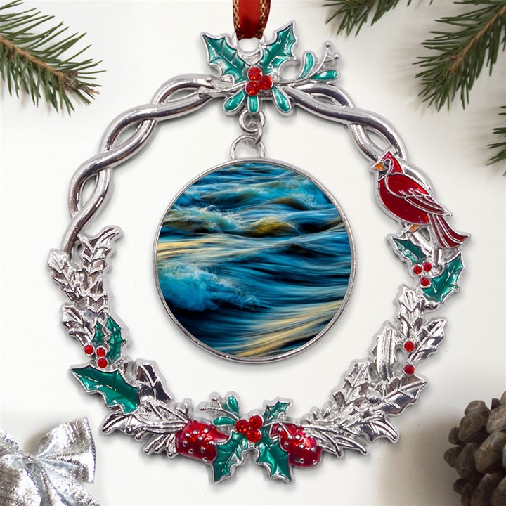 Waves Abstract Metal X mas Wreath Holly leaf Ornament