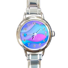 Colorful Blue Purple Wave Round Italian Charm Watch by uniart180623