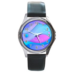 Colorful Blue Purple Wave Round Metal Watch