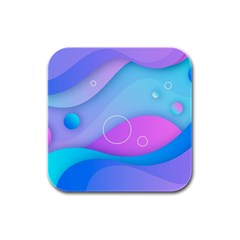 Colorful Blue Purple Wave Rubber Square Coaster (4 pack)