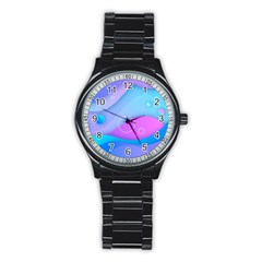 Colorful Blue Purple Wave Stainless Steel Round Watch