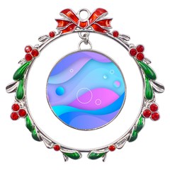 Colorful Blue Purple Wave Metal X mas Wreath Ribbon Ornament