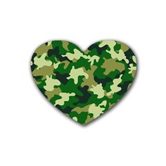 Green Military Background Camouflage Rubber Heart Coaster (4 Pack) by uniart180623