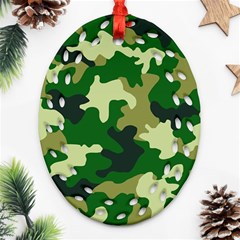 Green Military Background Camouflage Oval Filigree Ornament (two Sides)