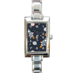 Space Background Illustration With Stars And Rocket Seamless Vector Pattern Rectangle Italian Charm Watch by uniart180623