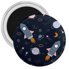 Space Background Illustration With Stars And Rocket Seamless Vector Pattern 3  Magnets by uniart180623