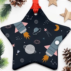 Space Background Illustration With Stars And Rocket Seamless Vector Pattern Ornament (star) by uniart180623