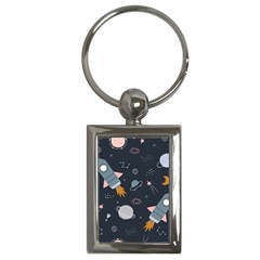 Space Background Illustration With Stars And Rocket Seamless Vector Pattern Key Chain (rectangle) by uniart180623