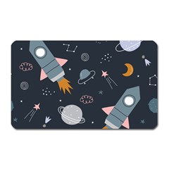 Space Background Illustration With Stars And Rocket Seamless Vector Pattern Magnet (rectangular) by uniart180623