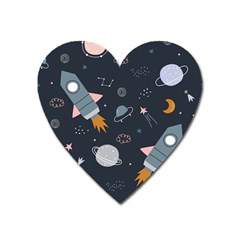 Space Background Illustration With Stars And Rocket Seamless Vector Pattern Heart Magnet by uniart180623