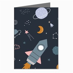 Space Background Illustration With Stars And Rocket Seamless Vector Pattern Greeting Cards (pkg Of 8) by uniart180623