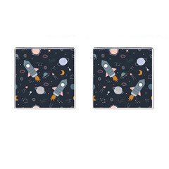 Space Background Illustration With Stars And Rocket Seamless Vector Pattern Cufflinks (square) by uniart180623