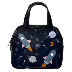 Space Background Illustration With Stars And Rocket Seamless Vector Pattern Classic Handbag (one Side) by uniart180623