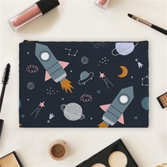 Space Background Illustration With Stars And Rocket Seamless Vector Pattern Cosmetic Bag (large) by uniart180623