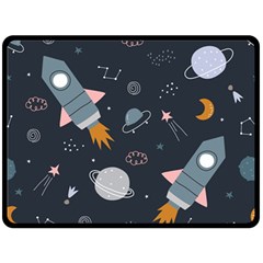 Space Background Illustration With Stars And Rocket Seamless Vector Pattern Fleece Blanket (large) by uniart180623