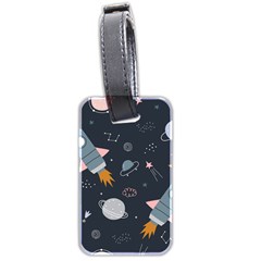 Space Background Illustration With Stars And Rocket Seamless Vector Pattern Luggage Tag (two Sides) by uniart180623