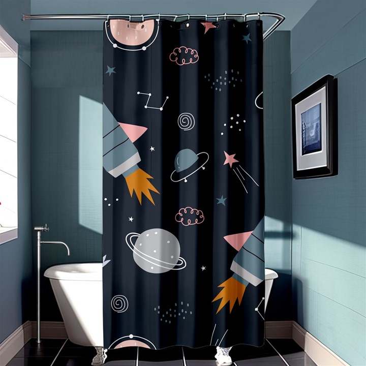 Space Background Illustration With Stars And Rocket Seamless Vector Pattern Shower Curtain 36  x 72  (Stall) 