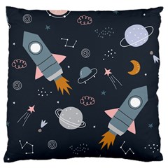 Space Background Illustration With Stars And Rocket Seamless Vector Pattern Large Cushion Case (two Sides) by uniart180623