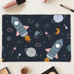 Space Background Illustration With Stars And Rocket Seamless Vector Pattern Cosmetic Bag (xxl) by uniart180623