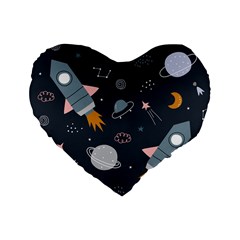 Space Background Illustration With Stars And Rocket Seamless Vector Pattern Standard 16  Premium Heart Shape Cushions by uniart180623