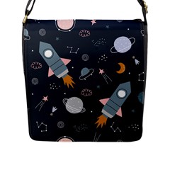 Space Background Illustration With Stars And Rocket Seamless Vector Pattern Flap Closure Messenger Bag (l) by uniart180623