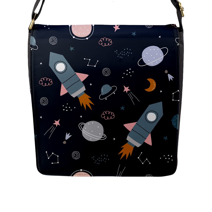 Space Background Illustration With Stars And Rocket Seamless Vector Pattern Flap Closure Messenger Bag (L)