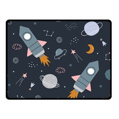 Space Background Illustration With Stars And Rocket Seamless Vector Pattern Two Sides Fleece Blanket (small) by uniart180623