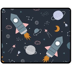 Space Background Illustration With Stars And Rocket Seamless Vector Pattern Two Sides Fleece Blanket (medium) by uniart180623