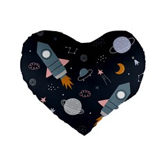 Space Background Illustration With Stars And Rocket Seamless Vector Pattern Standard 16  Premium Flano Heart Shape Cushions by uniart180623