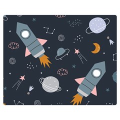 Space Background Illustration With Stars And Rocket Seamless Vector Pattern Two Sides Premium Plush Fleece Blanket (medium) by uniart180623