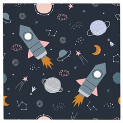 Space Background Illustration With Stars And Rocket Seamless Vector Pattern Wooden Puzzle Square by uniart180623