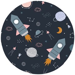 Space Background Illustration With Stars And Rocket Seamless Vector Pattern Wooden Puzzle Round by uniart180623