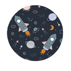 Space Background Illustration With Stars And Rocket Seamless Vector Pattern Mini Round Pill Box (pack Of 3) by uniart180623